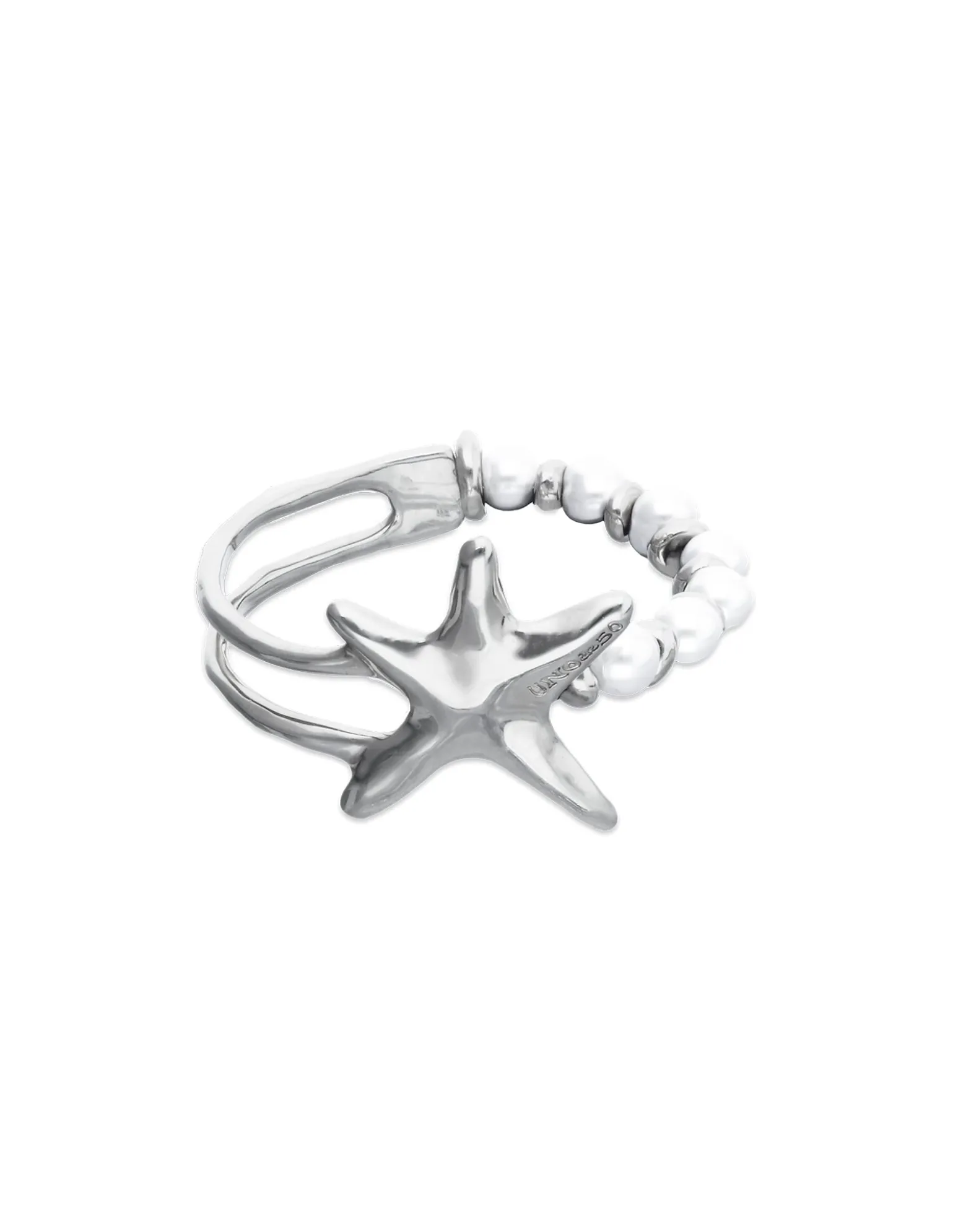Pulsera semirrígida bañada en plata con perlas y estrella de mar