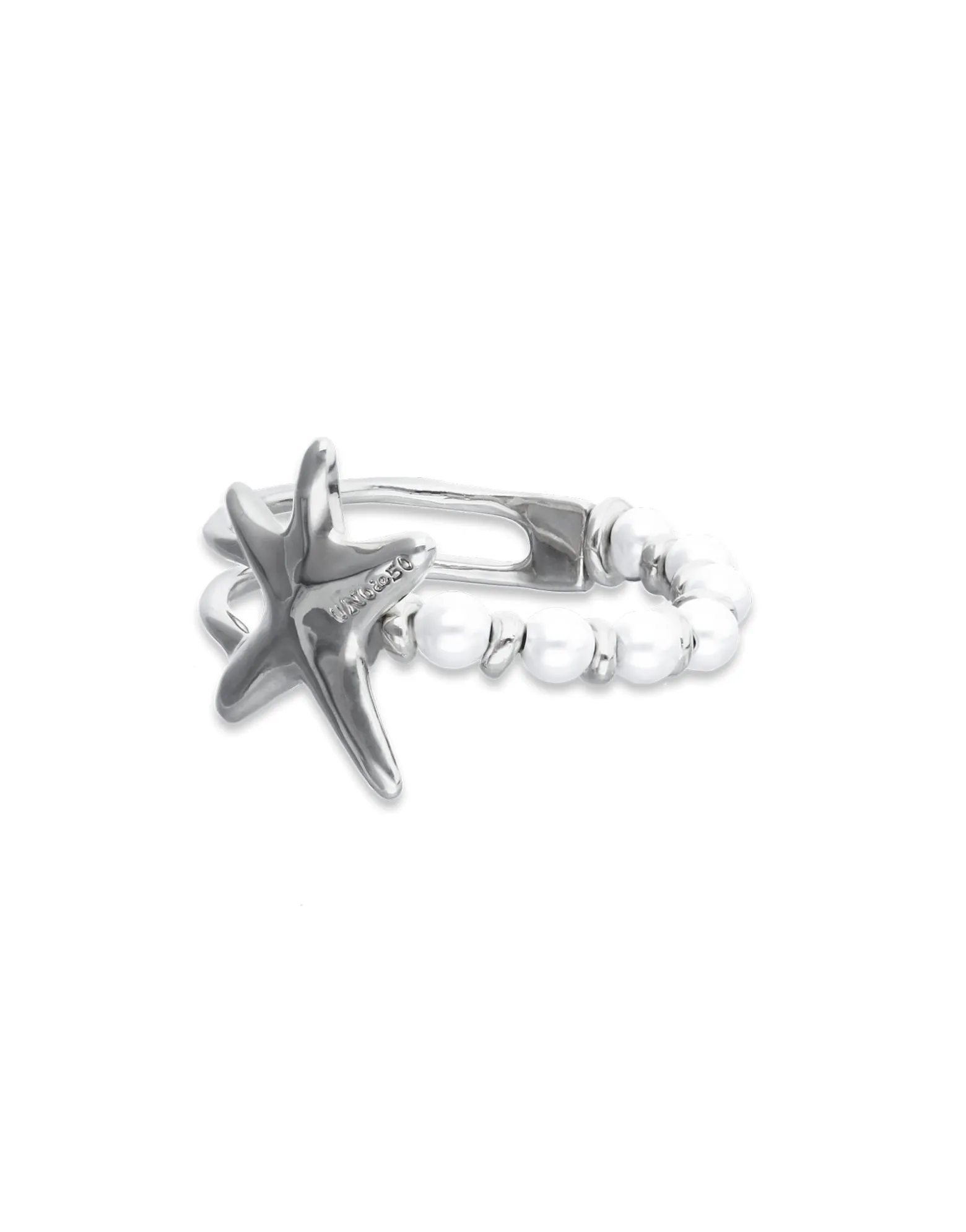 Pulsera semirrígida bañada en plata con perlas y estrella de mar