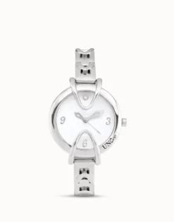 Reloj bañado en plata de ley con correa metálica y esfera redonda con interior blanco