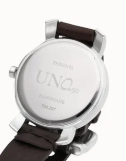 Reloj de hombre de piel y metal bañado en plata de ley