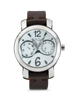 Reloj de hombre de piel y metal bañado en plata de ley