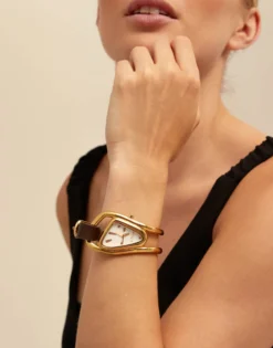 Reloj de piel y metal bañado en oro de 18K