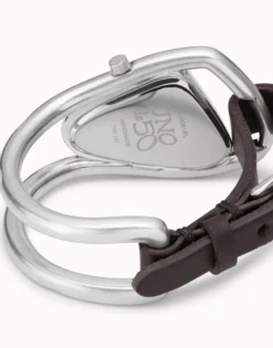 Reloj mujer con cuero y metal bañado en plata de ley