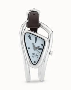 Reloj mujer con cuero y metal bañado en plata de ley