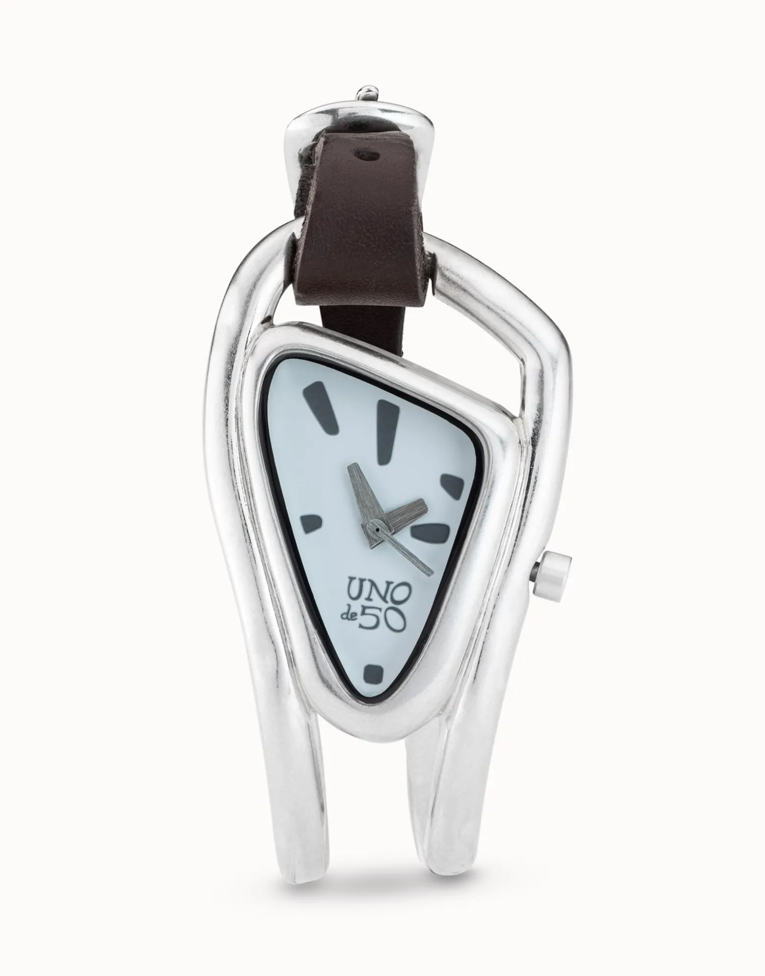 Reloj mujer con cuero y metal bañado en plata de ley